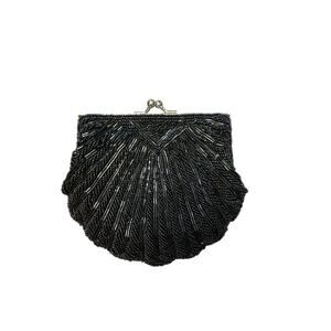 La Regale Ltd. Vintage Black Beaded Seashell Evening Bag